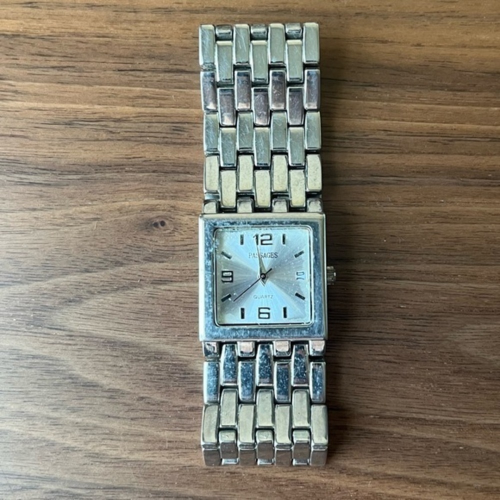 Vintage 90s y2k Passages CHUNKY wide Silver and Gold Square Face Watch